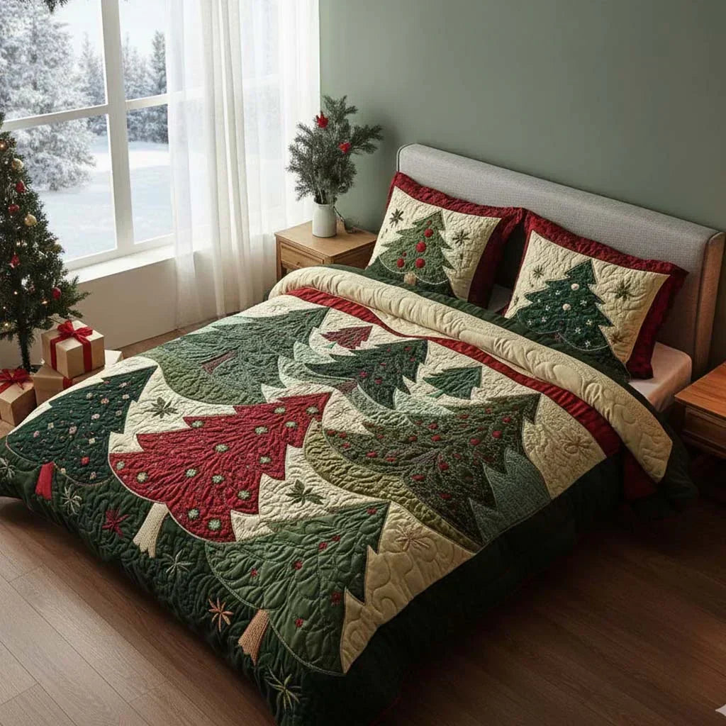 Juego de Cama Acolchado Bosque de Navidad de 3 Piezas
