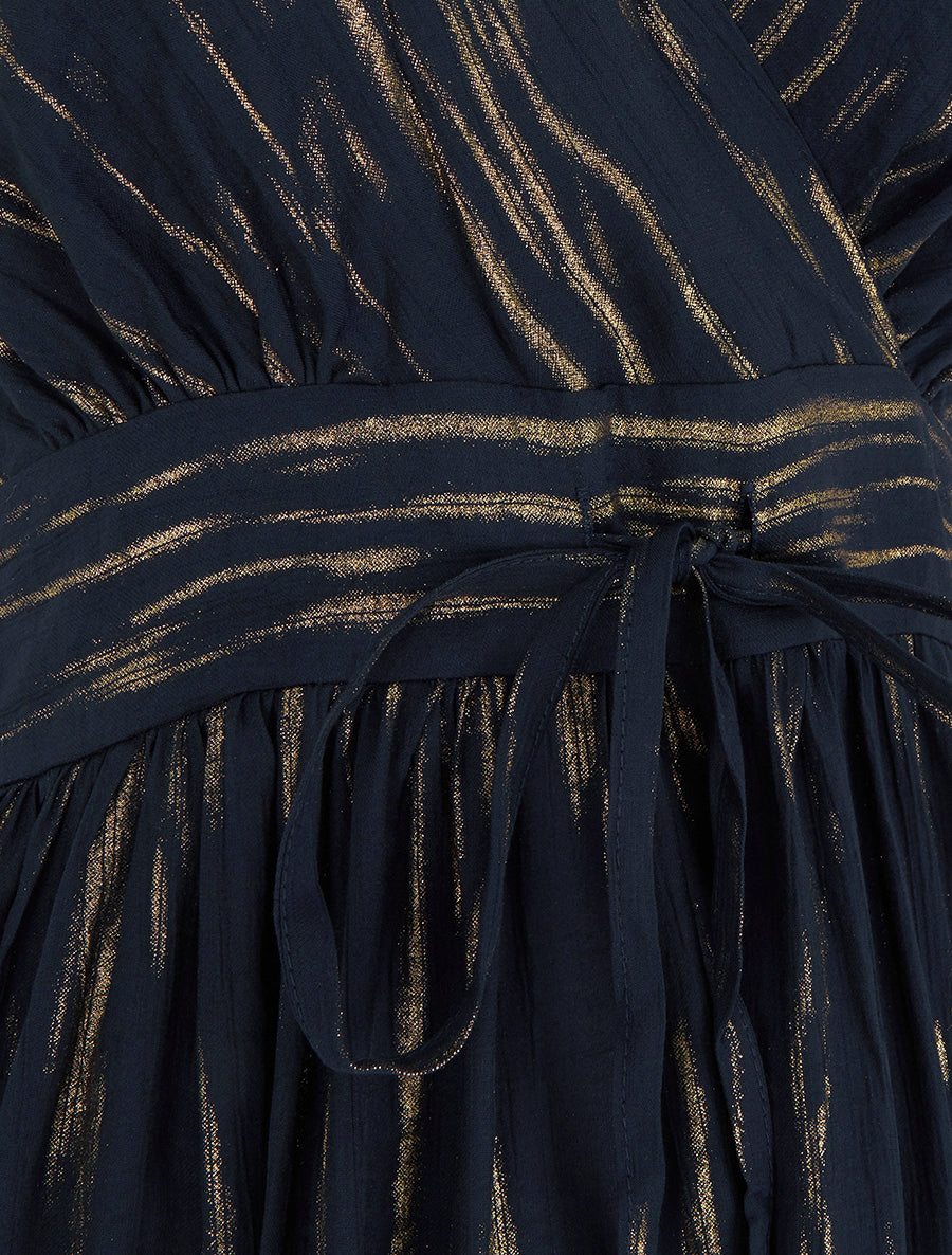 Aurora – Vestido Maxi Tacto Irisado con Talle Imperio