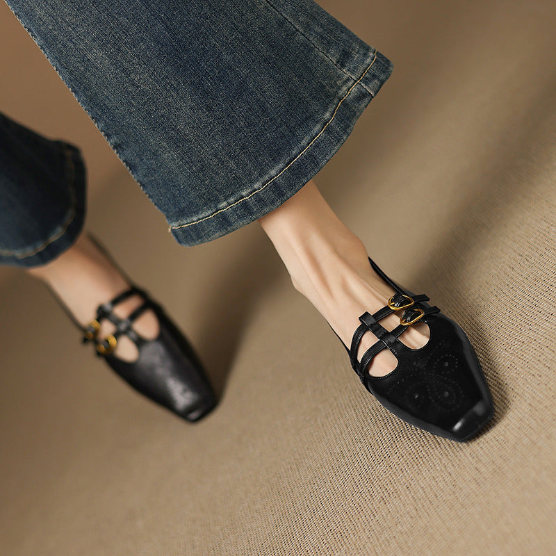 Ceyla | Bailarinas Mary Jane de Doble Correa con Perforado Brogue