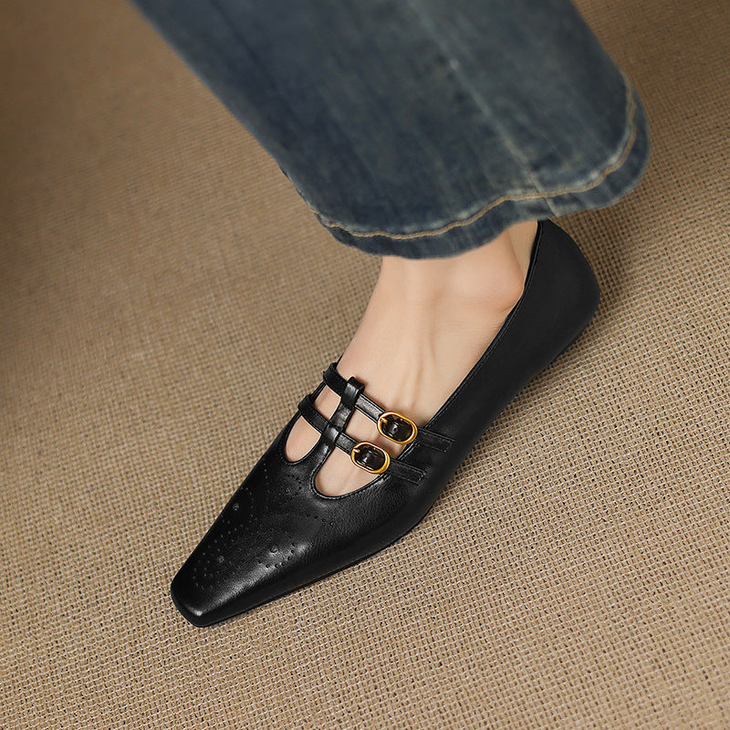 Ceyla | Bailarinas Mary Jane de Doble Correa con Perforado Brogue