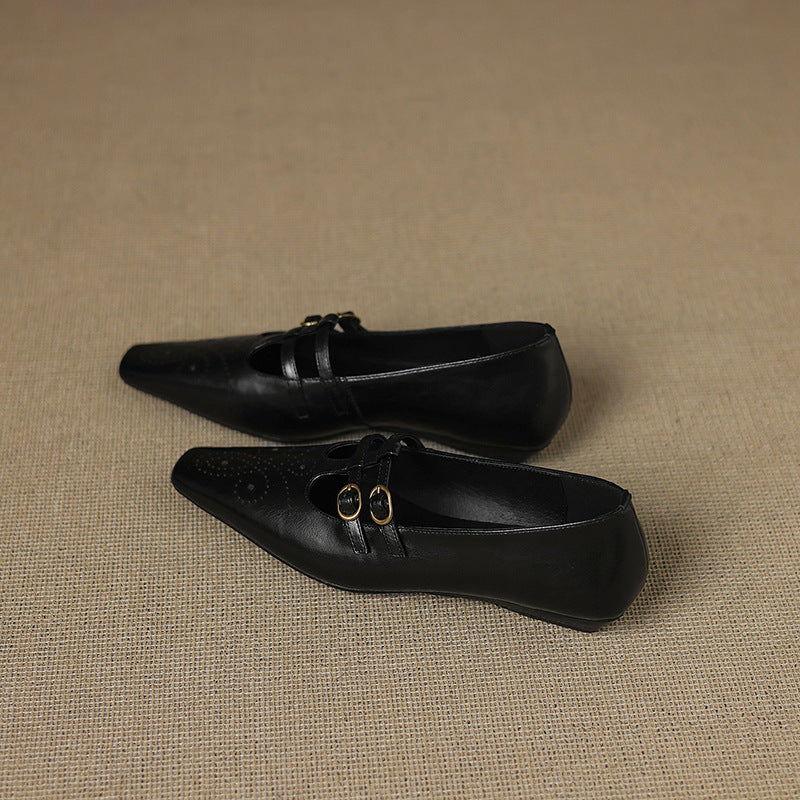 Ceyla | Bailarinas Mary Jane de Doble Correa con Perforado Brogue