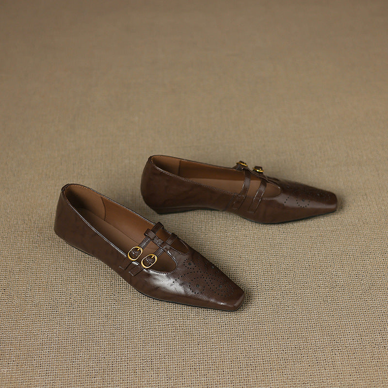 Ceyla | Bailarinas Mary Jane de Doble Correa con Perforado Brogue