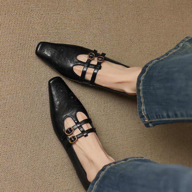 Ceyla | Bailarinas Mary Jane de Doble Correa con Perforado Brogue