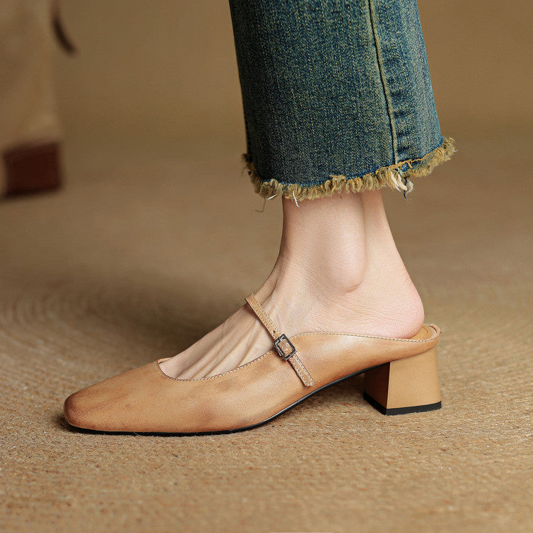 Esmer Mules de Piel Auténtica