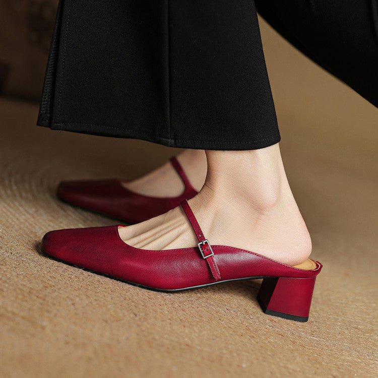 Esmer Mules de Piel Auténtica