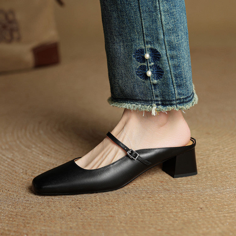 Esmer Mules de Piel Auténtica