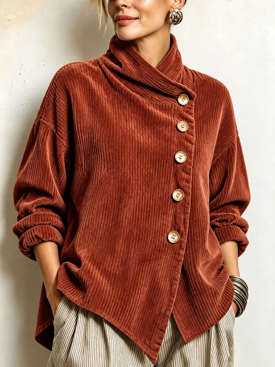 Irene | Blusa de Pana con Cuello Cruzado