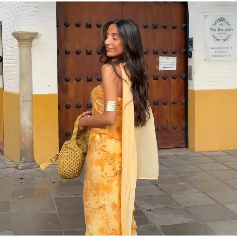 Claudia Vestido Maxi Floral Amarillo