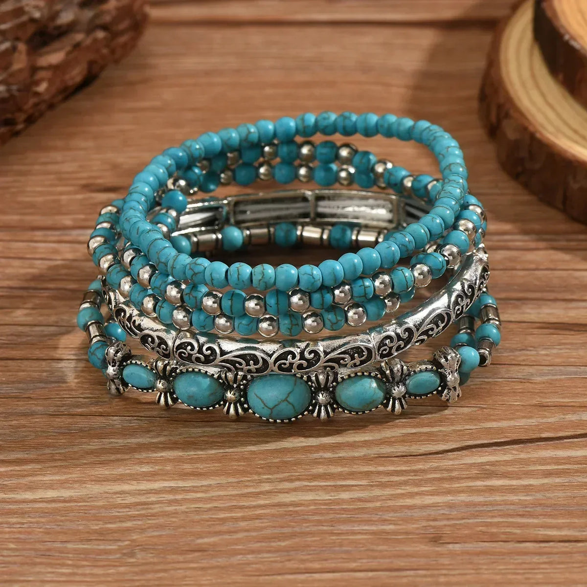 Conjunto de Pulseras Boho de Turquesa