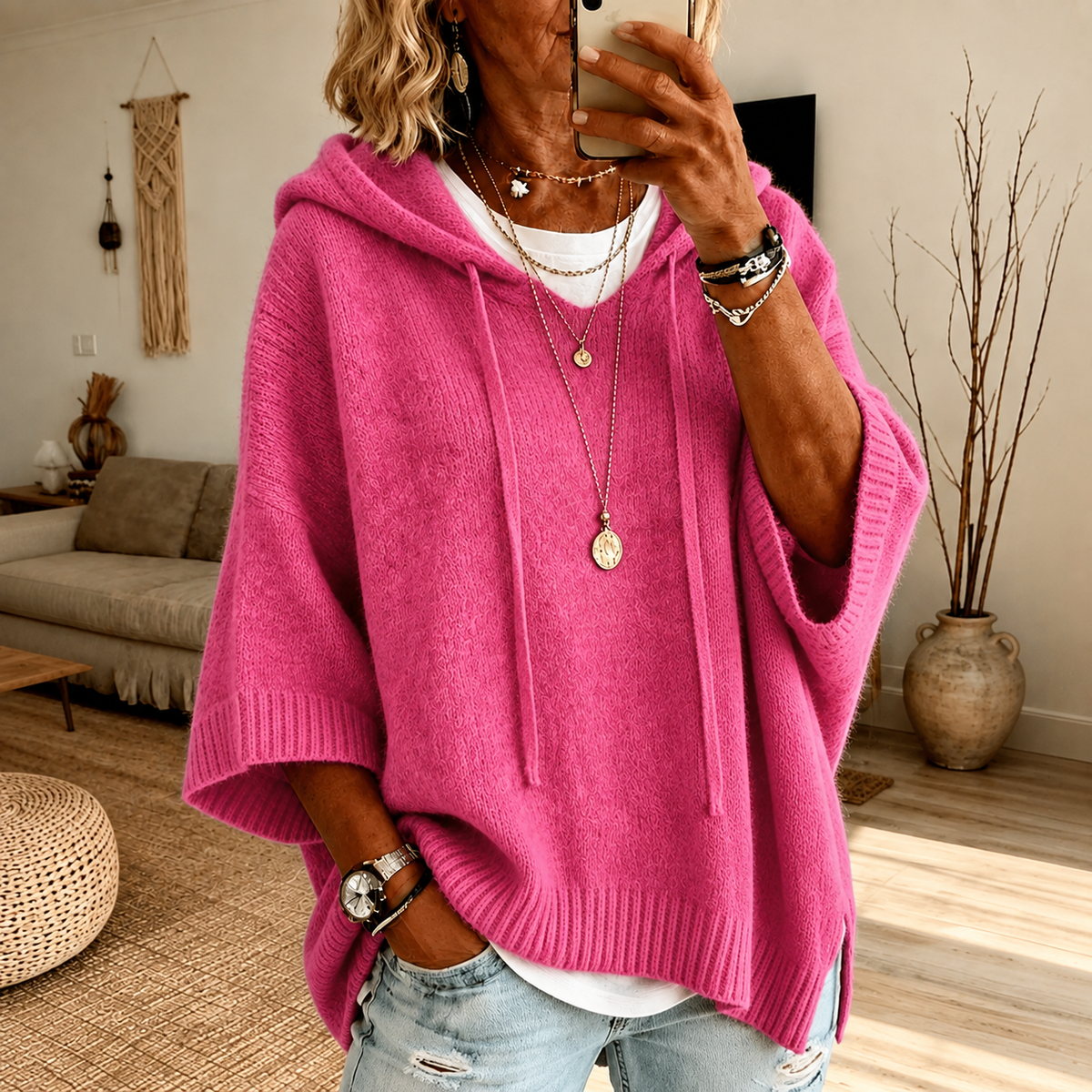 Chloe Poncho con Capucha - Rosa
