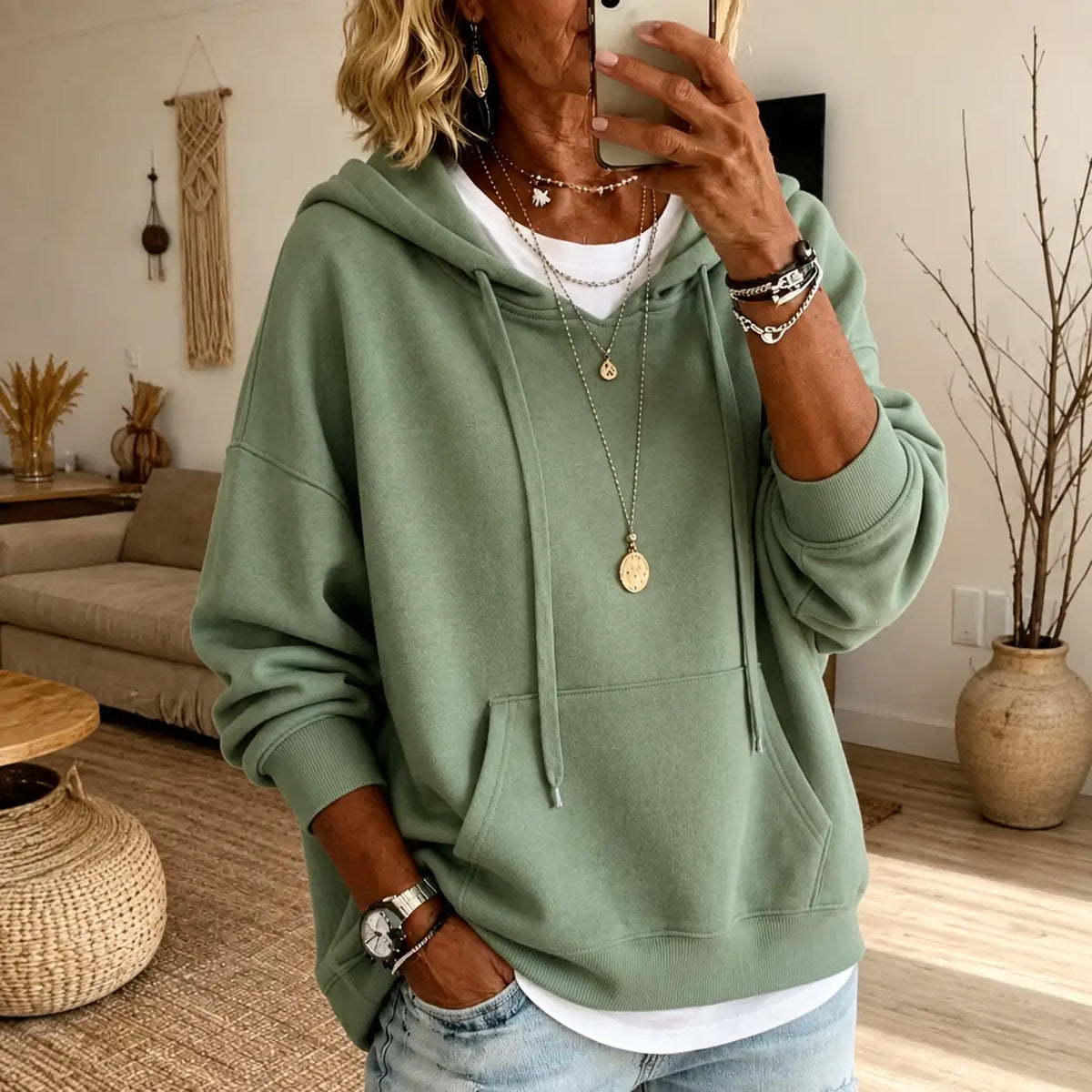 Amandine Sudadera con Capucha Oversize – Verde Salvia