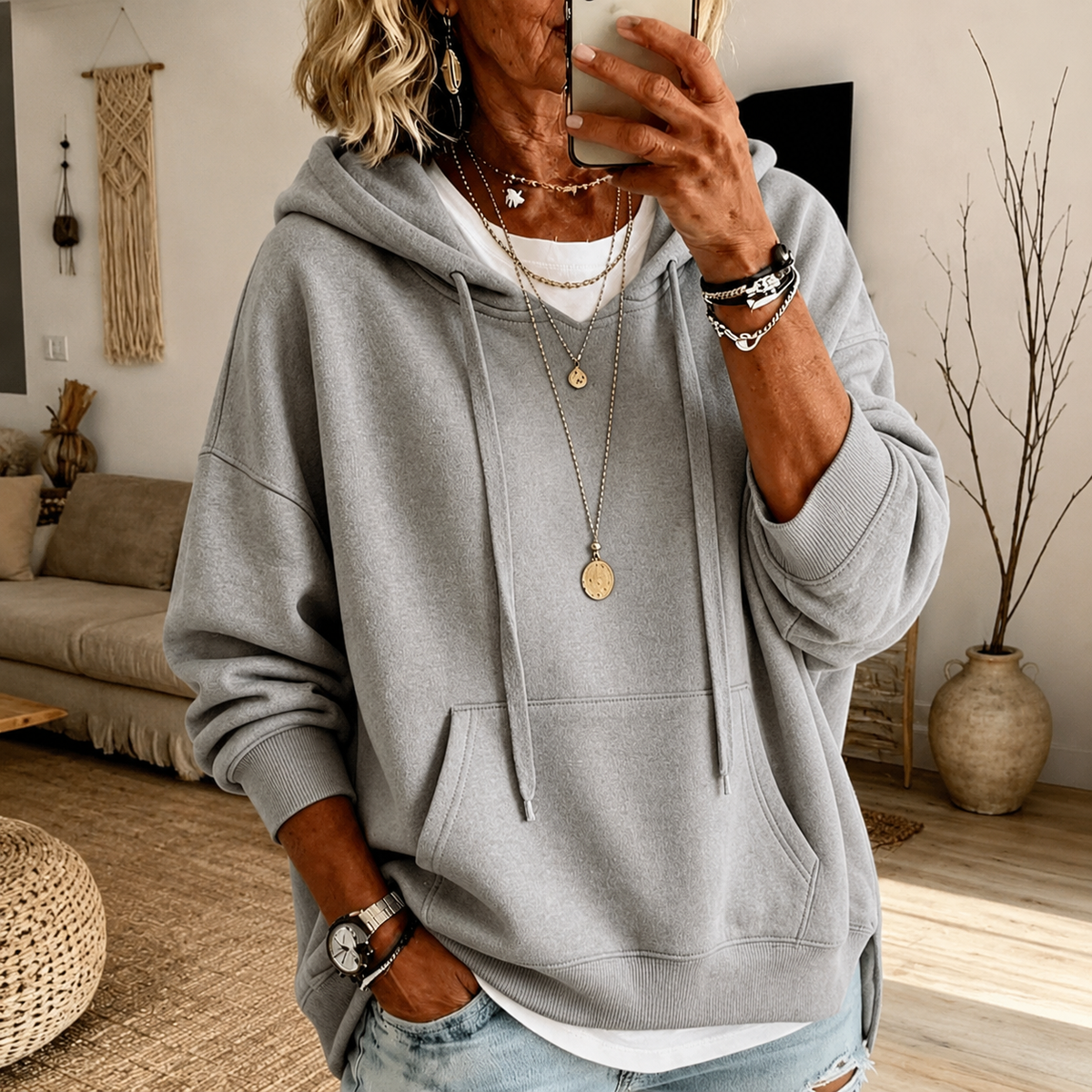 Elaijah Sudadera Oversize con Capucha – Gris Claro