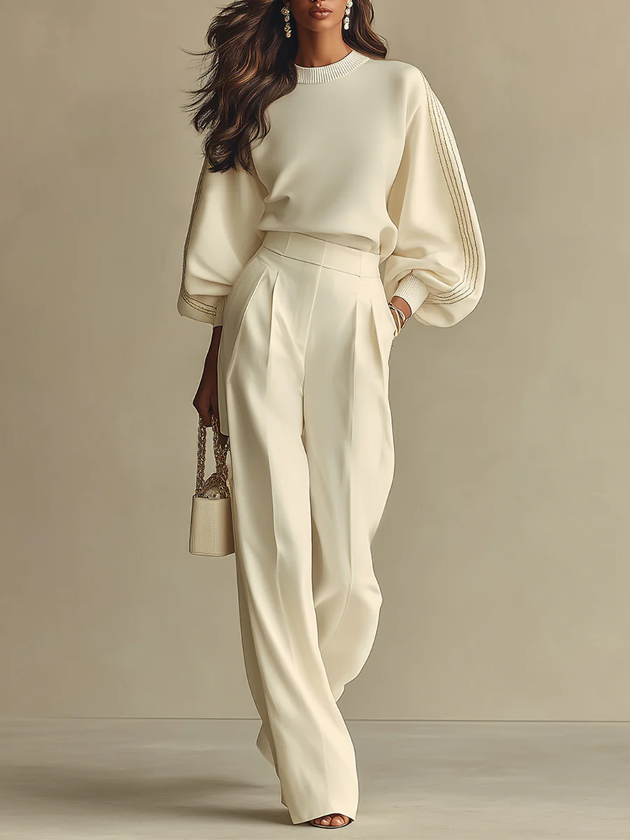 Hannah | Conjunto de Punto Canalé con Pantalón Ancho