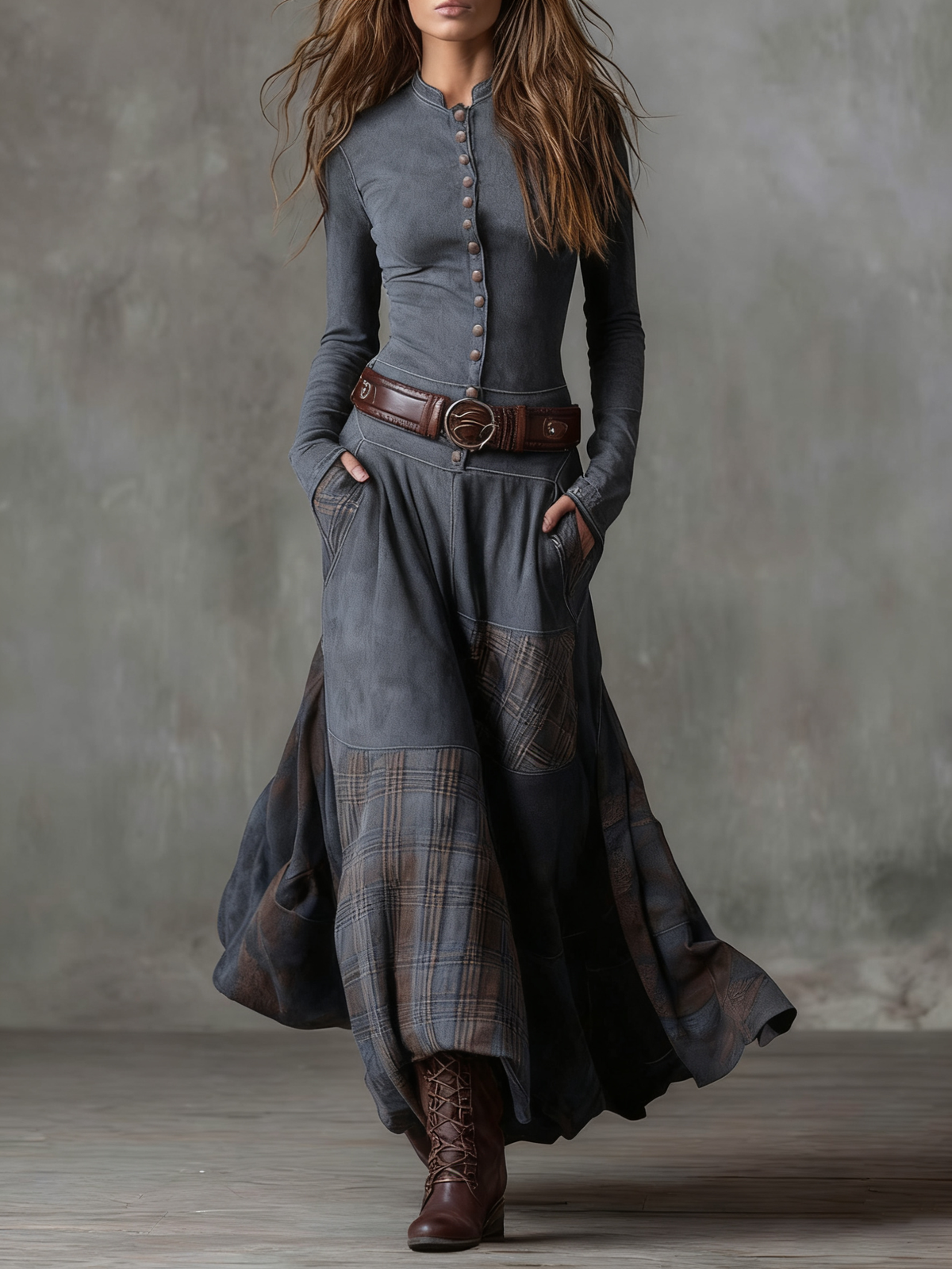 Elisa Vestido Maxi de Ante con Cinturón