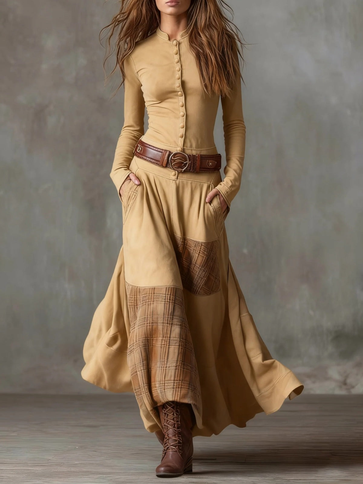 Elisa Vestido Maxi de Ante con Cinturón