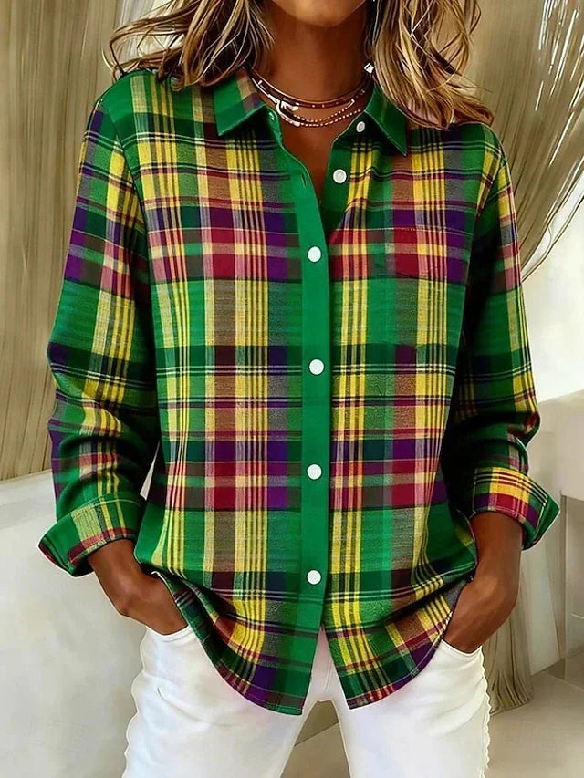 Dulcie Blusa de Cuadros Vintage con Botones