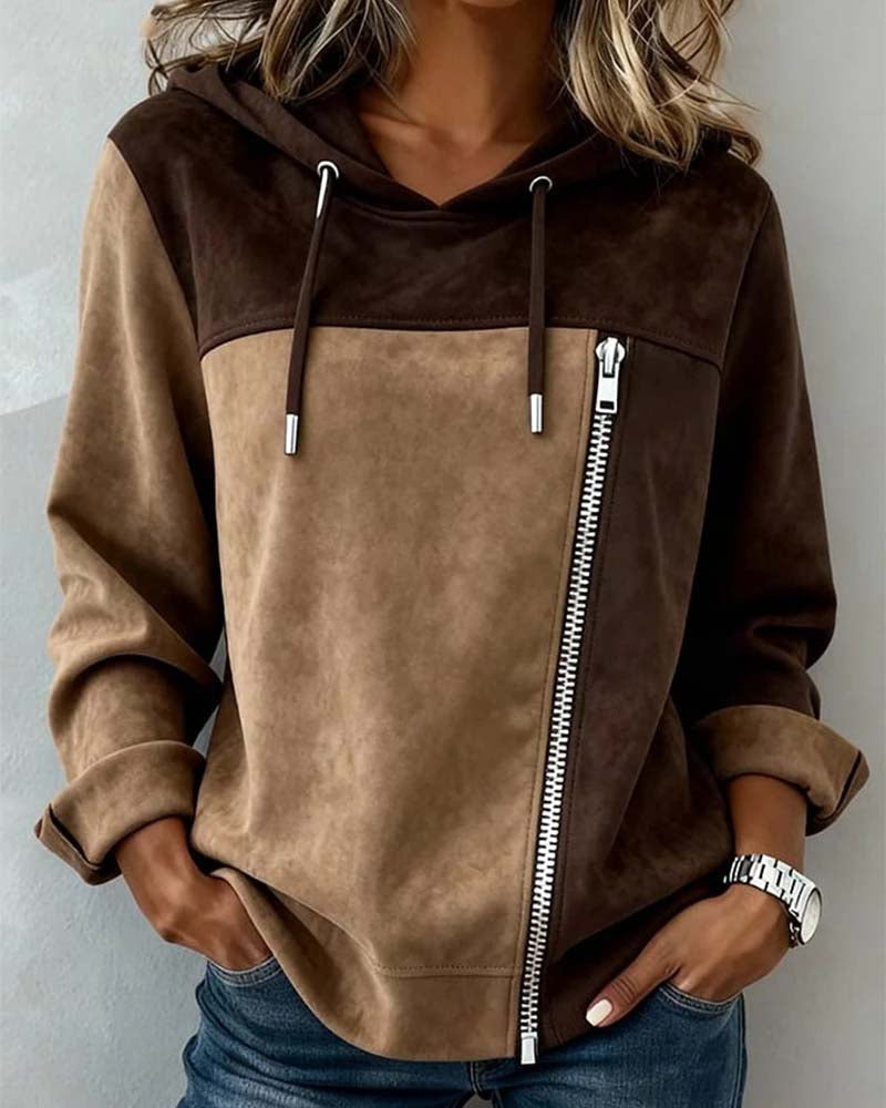 Sudadera con Capucha, Cordón y Cremallera de Contraste