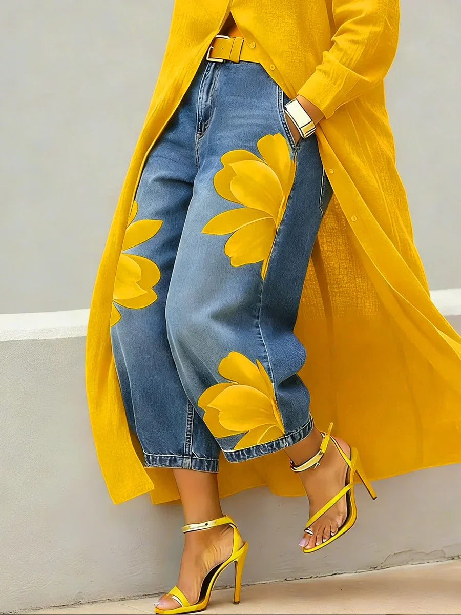 Conjunto Fiamma: Vestido Camisero y Vaqueros Florales