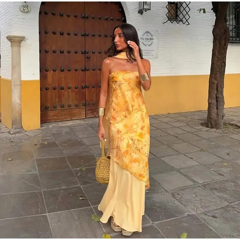 Claudia Vestido Maxi Floral Amarillo