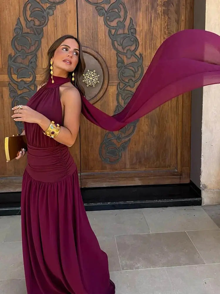 Marta Vestido Maxi Halter Burdeos