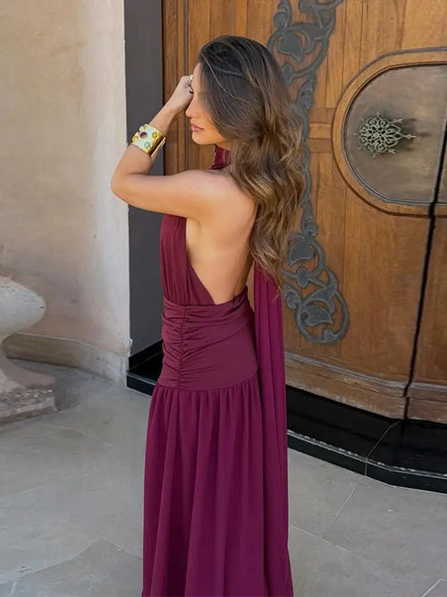 Marta Vestido Maxi Halter Burdeos