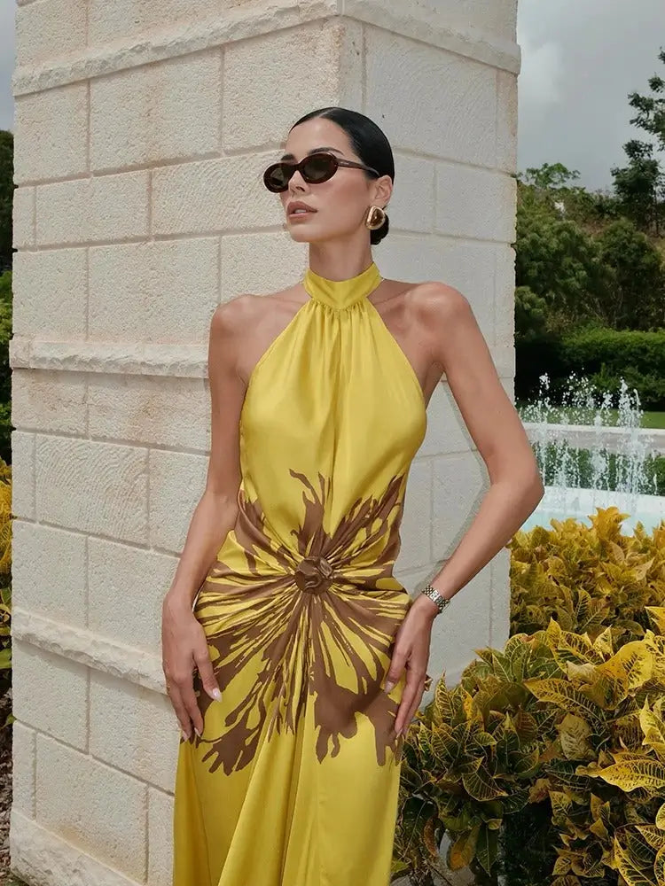 Cristina Vestido Maxi Halter Satinado