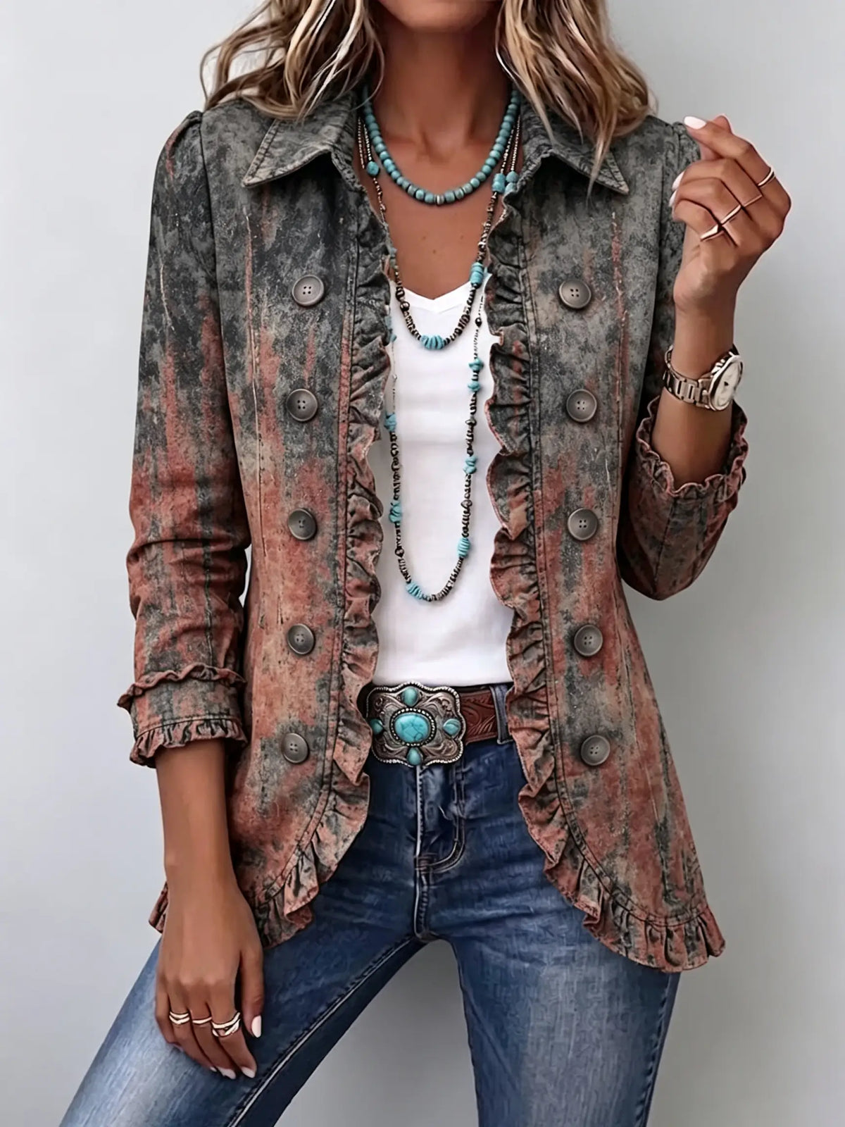 Vincenza | Chaqueta Degradada Texturizada con Volantes