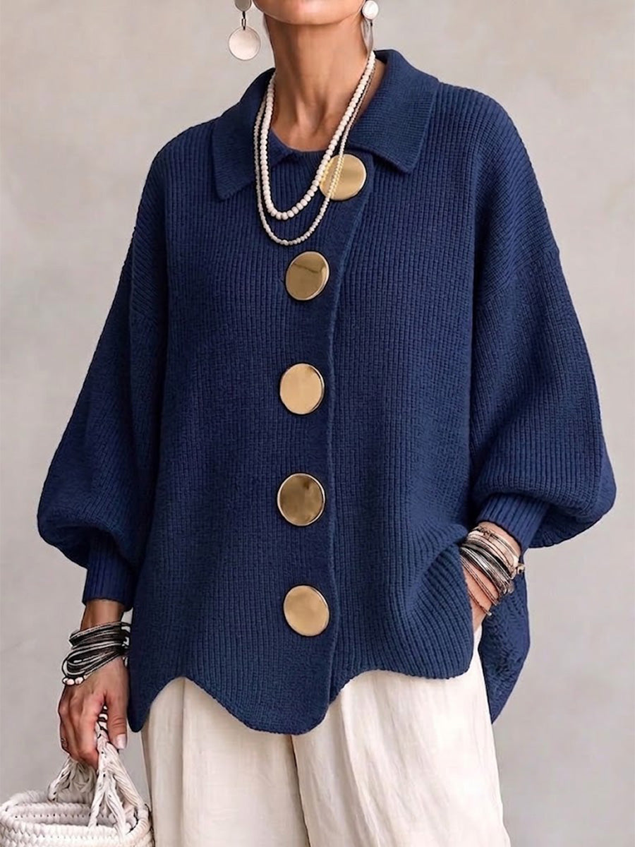 Isadora | Cárdigan Oversize con Cuello y Botones Metálicos