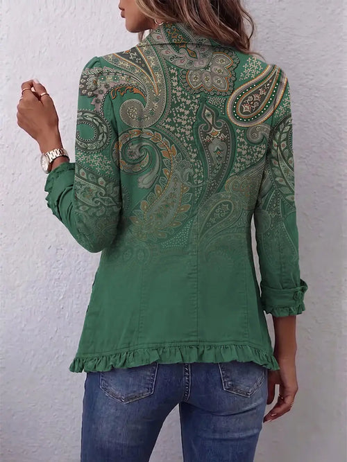Addolorata | Chaqueta Estampado Cachemira Verde con Volantes