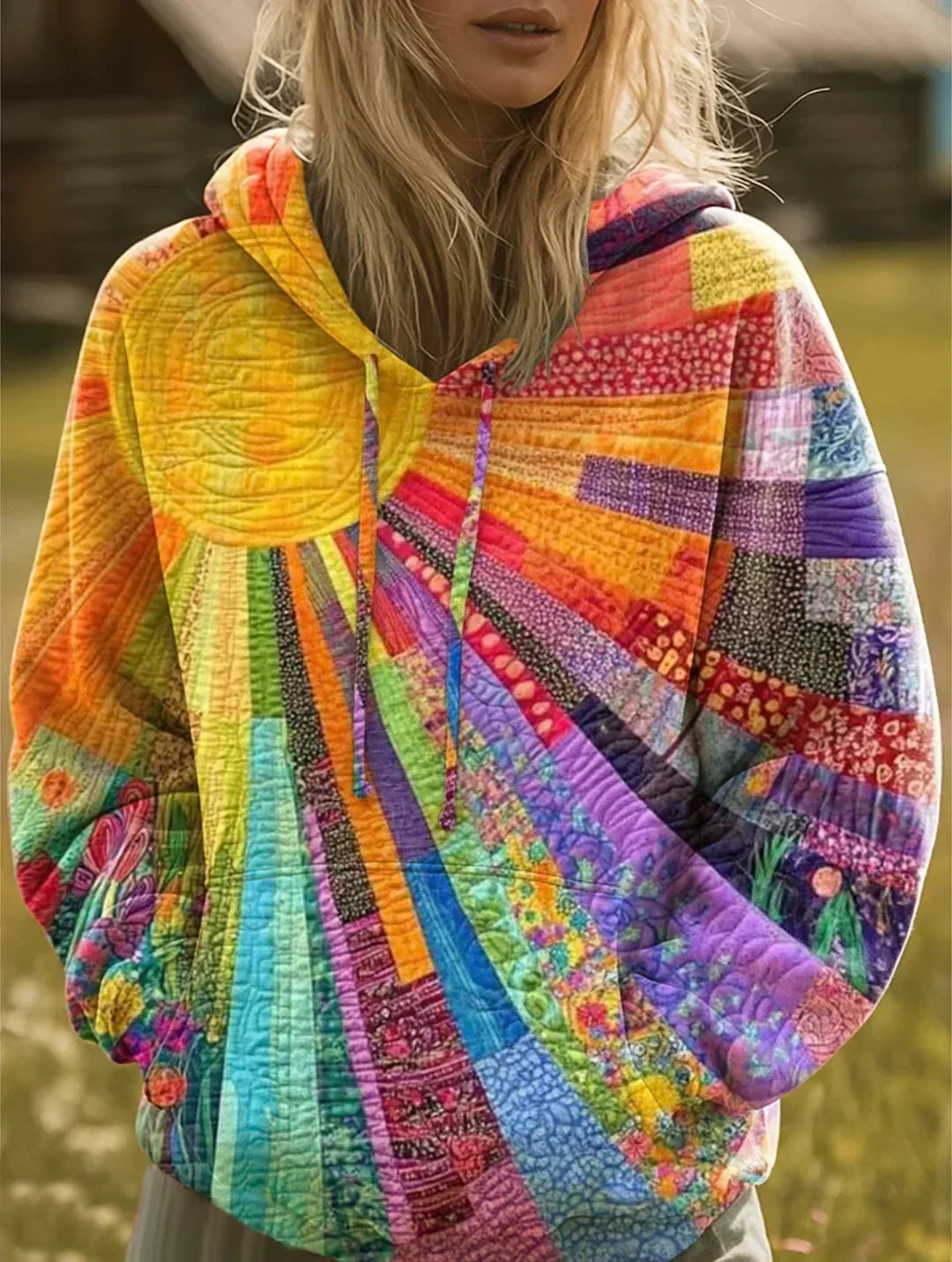 Dawn Sudadera Bohemia de Patchwork Multicolor