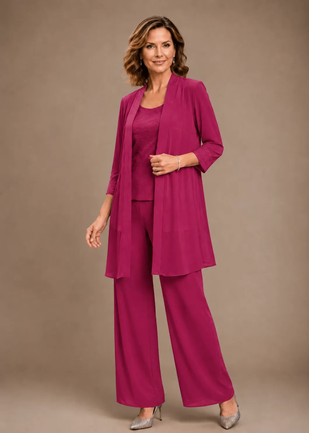 Evelyn Conjunto de Pantalón de Tres Piezas Bordado