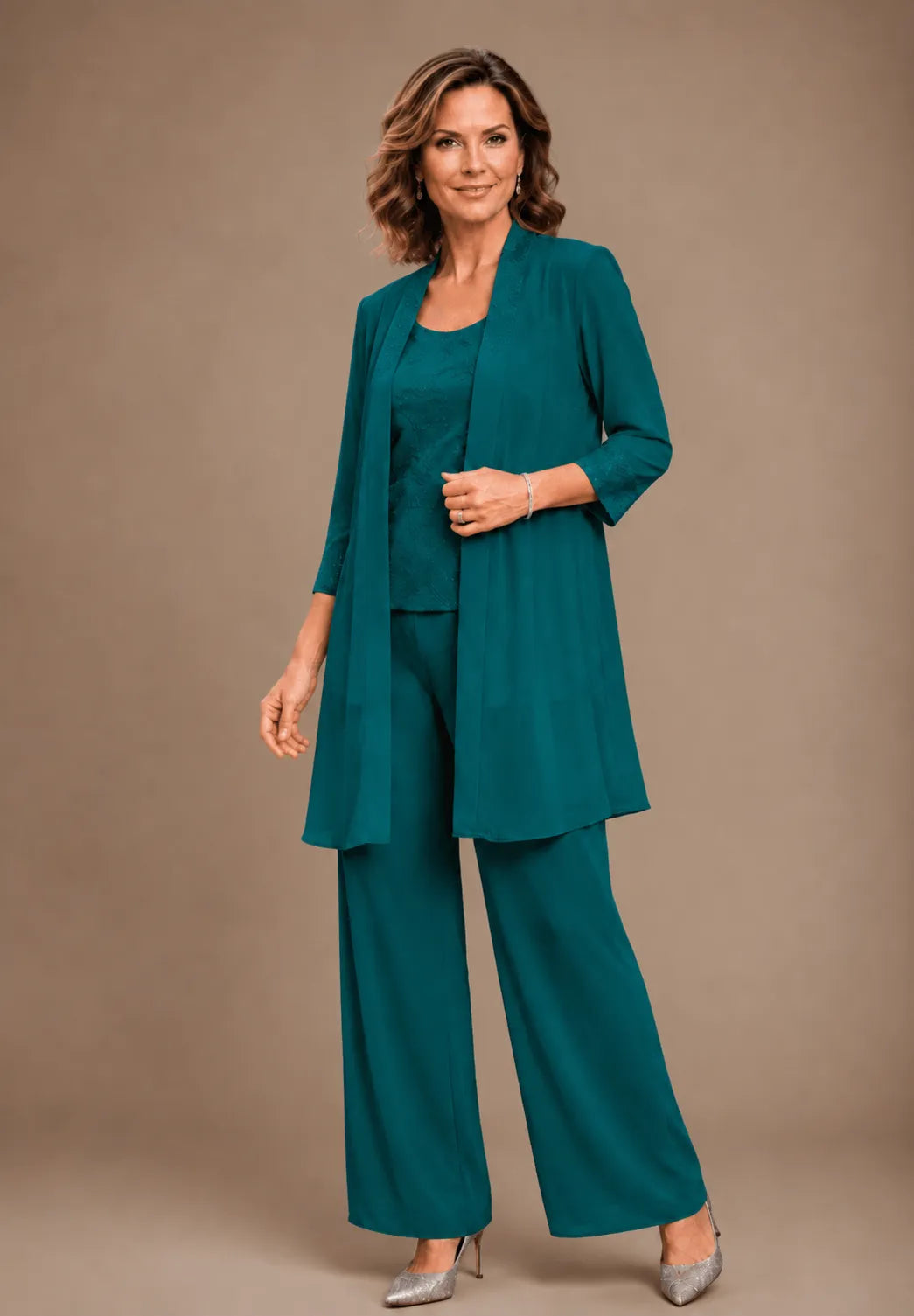 Evelyn Conjunto de Pantalón de Tres Piezas Bordado