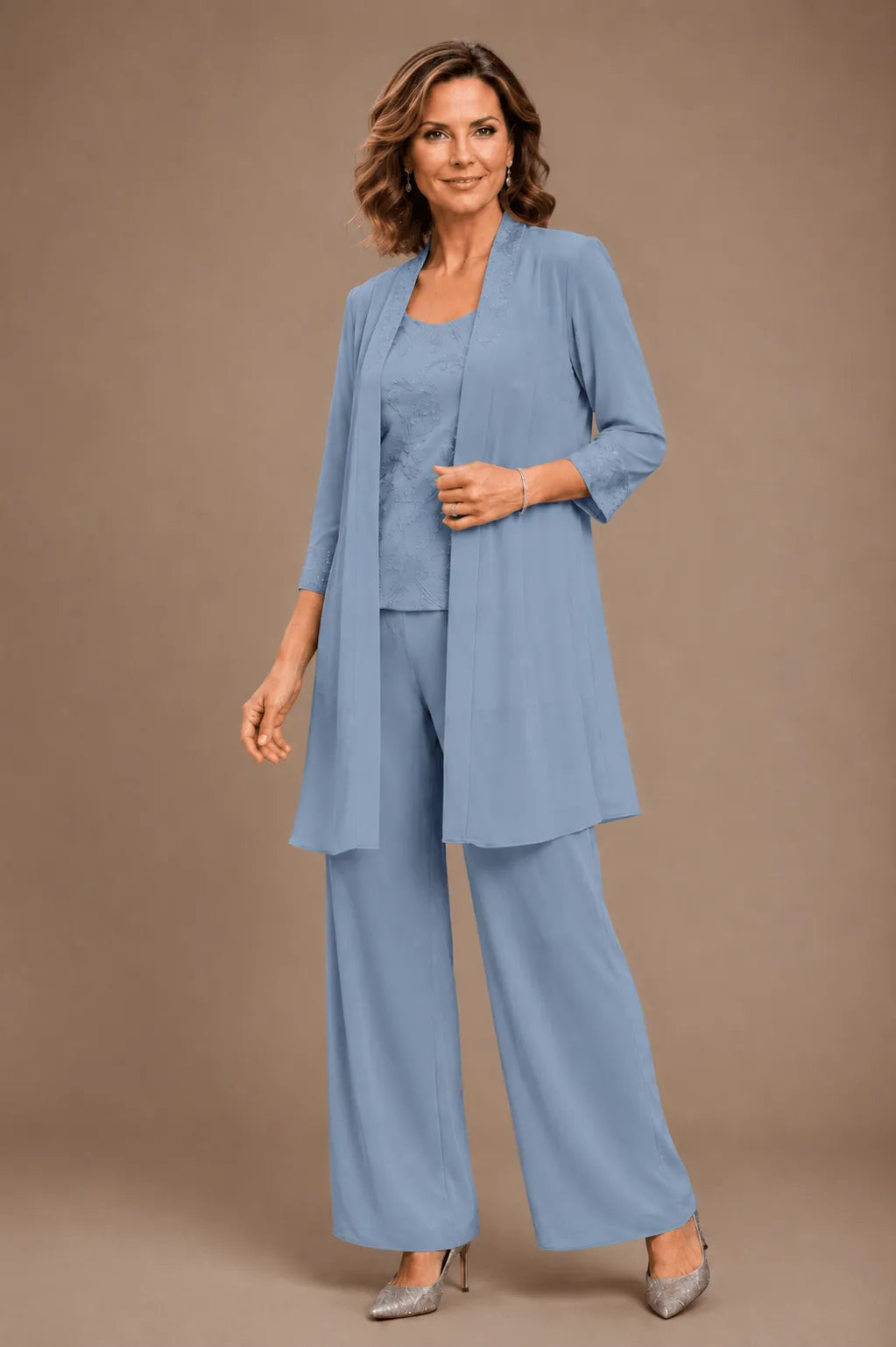 Evelyn Conjunto de Pantalón de Tres Piezas Bordado