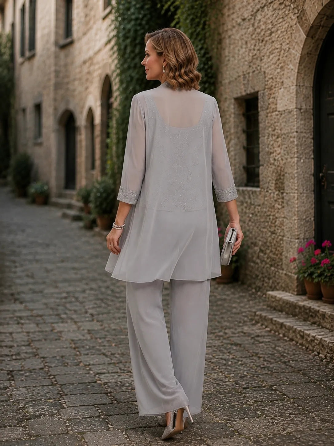 Evelyn Conjunto de Pantalón de Tres Piezas Bordado