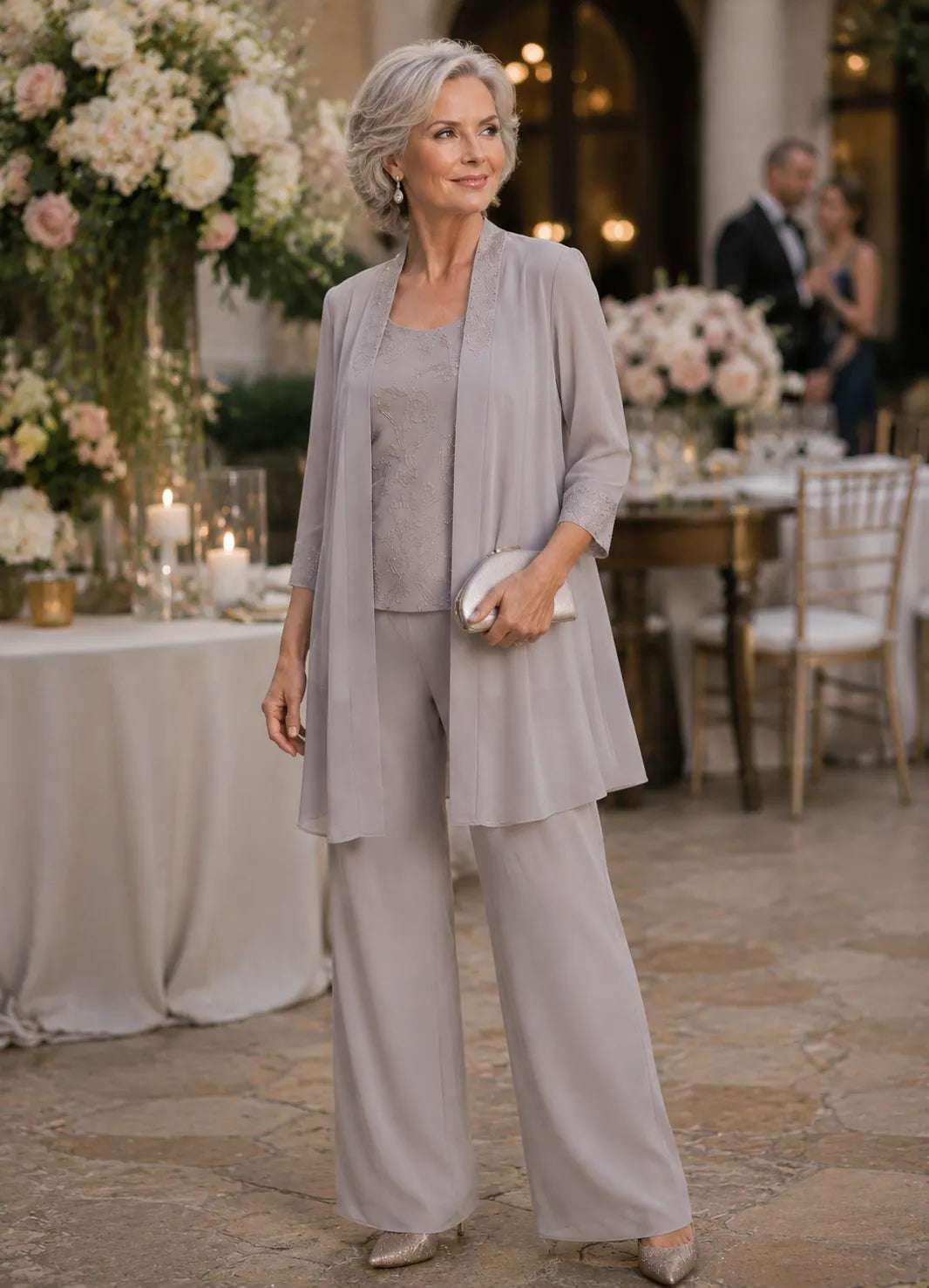 Evelyn Conjunto de Pantalón de Tres Piezas Bordado
