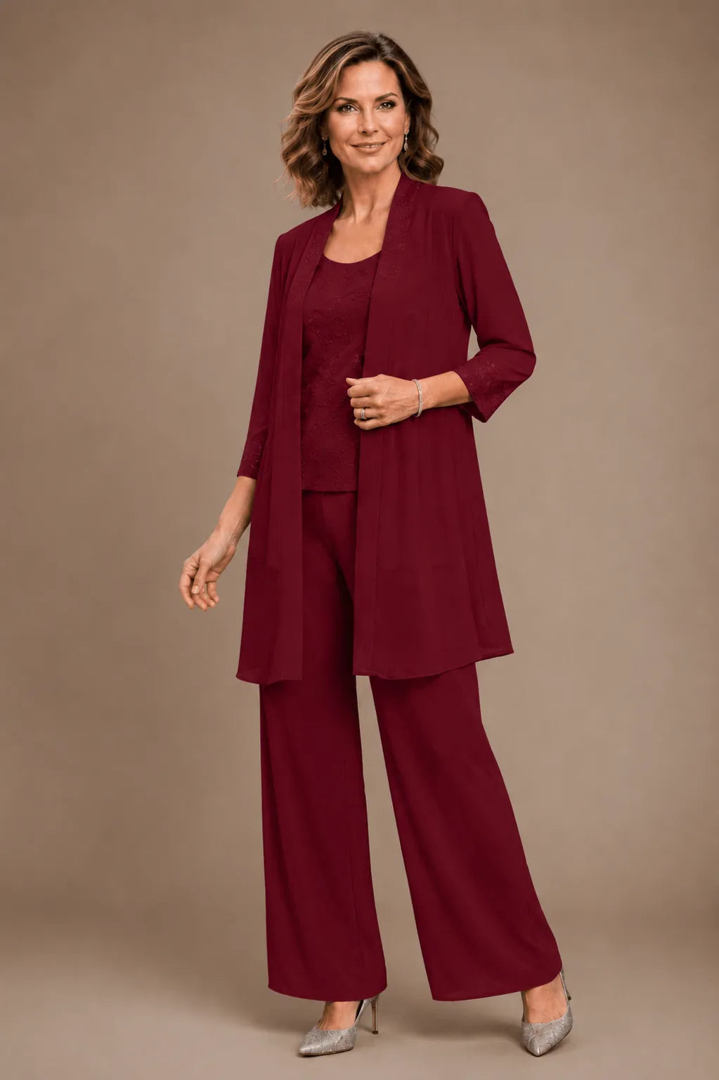 Evelyn Conjunto de Pantalón de Tres Piezas Bordado