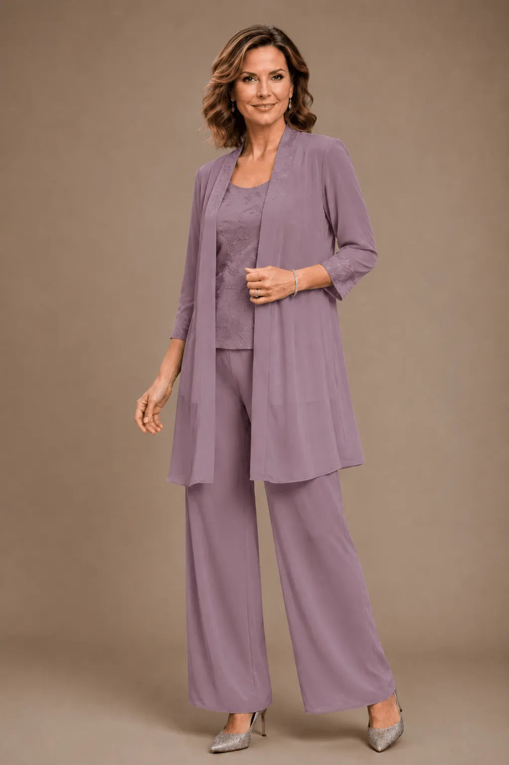 Evelyn Conjunto de Pantalón de Tres Piezas Bordado