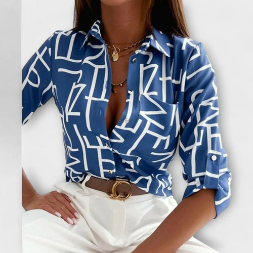 Romina Blusa Cuello Clásico Azul